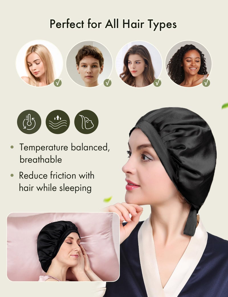 LilySilk قبعة ليليسيلك 100% من حرير التوت، قبعة نوم من حرير 19 مومي، غلاف شعر قابل للتعديل للنوم، أسود - Image 5